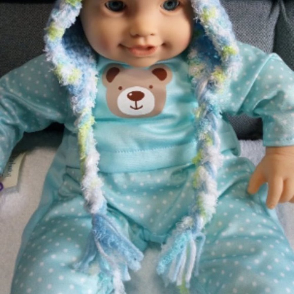 Hand Crafted Baby Boy Blue Earflap Hat crochet 0-3 months Winter Spring Fall - Picture 2 of 4